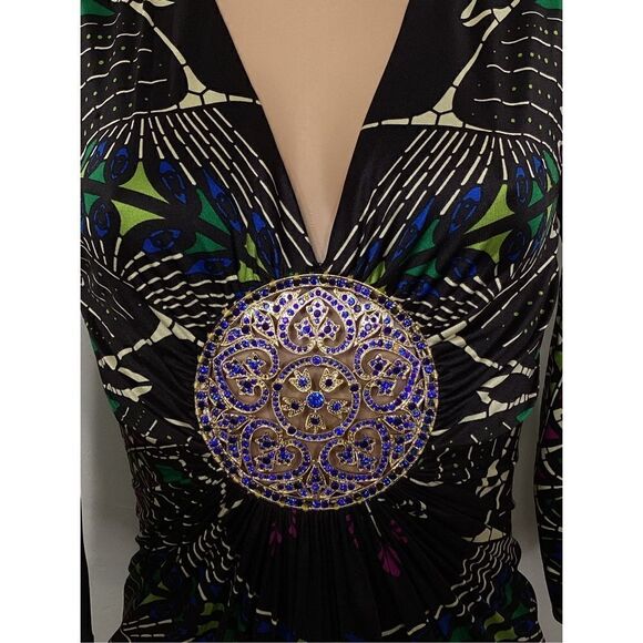New. SKY silk multicolored mini dress with jeweled medallion. Retails$229 - Picture 3 of 6